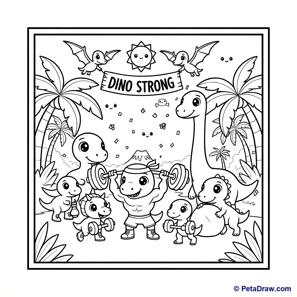 Dinosaurs lifting weights