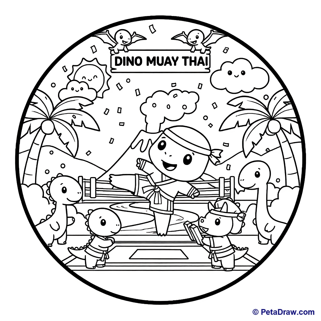 Cute dinosaur practicing Muay Thai