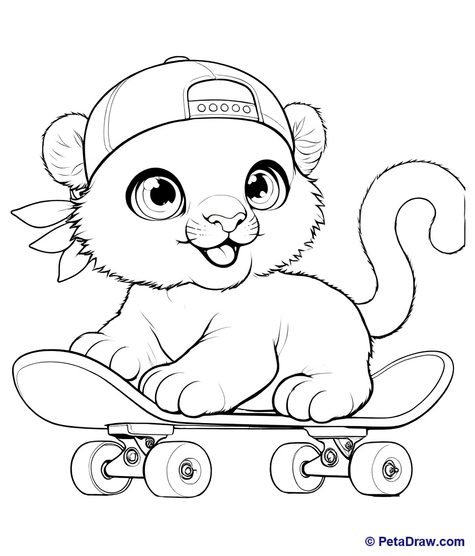 Cute tiger on skateboard