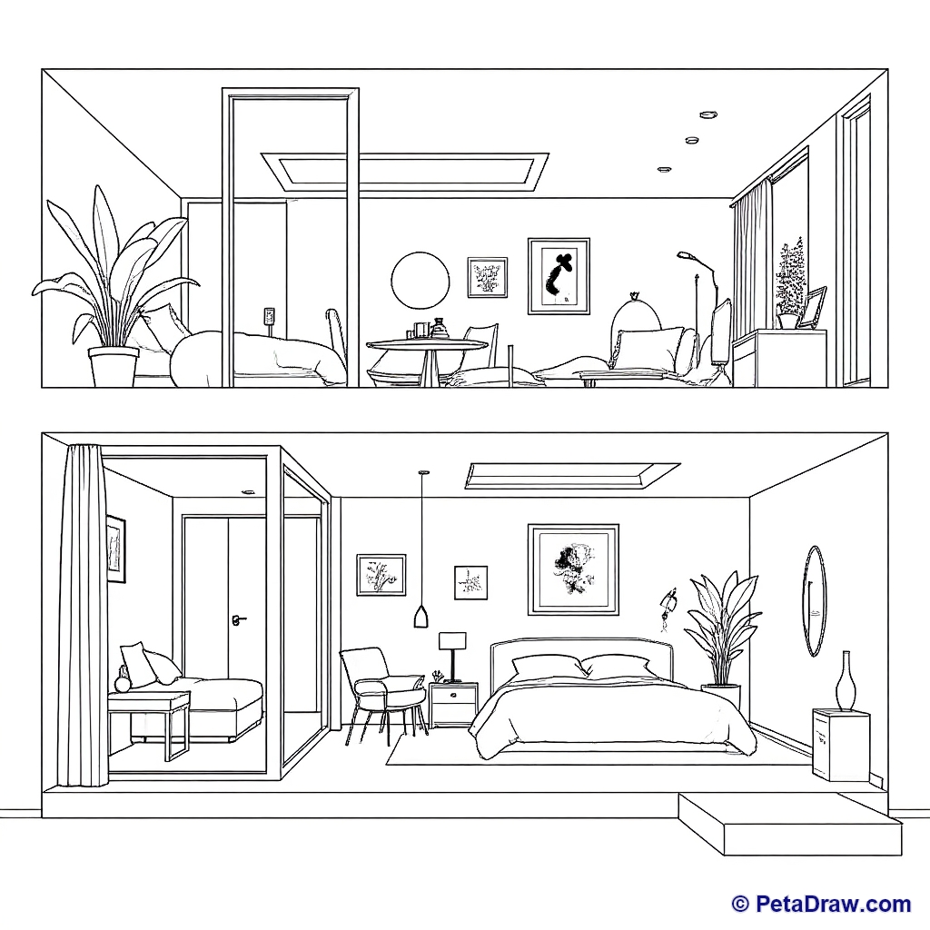 Modern bedroom with plant