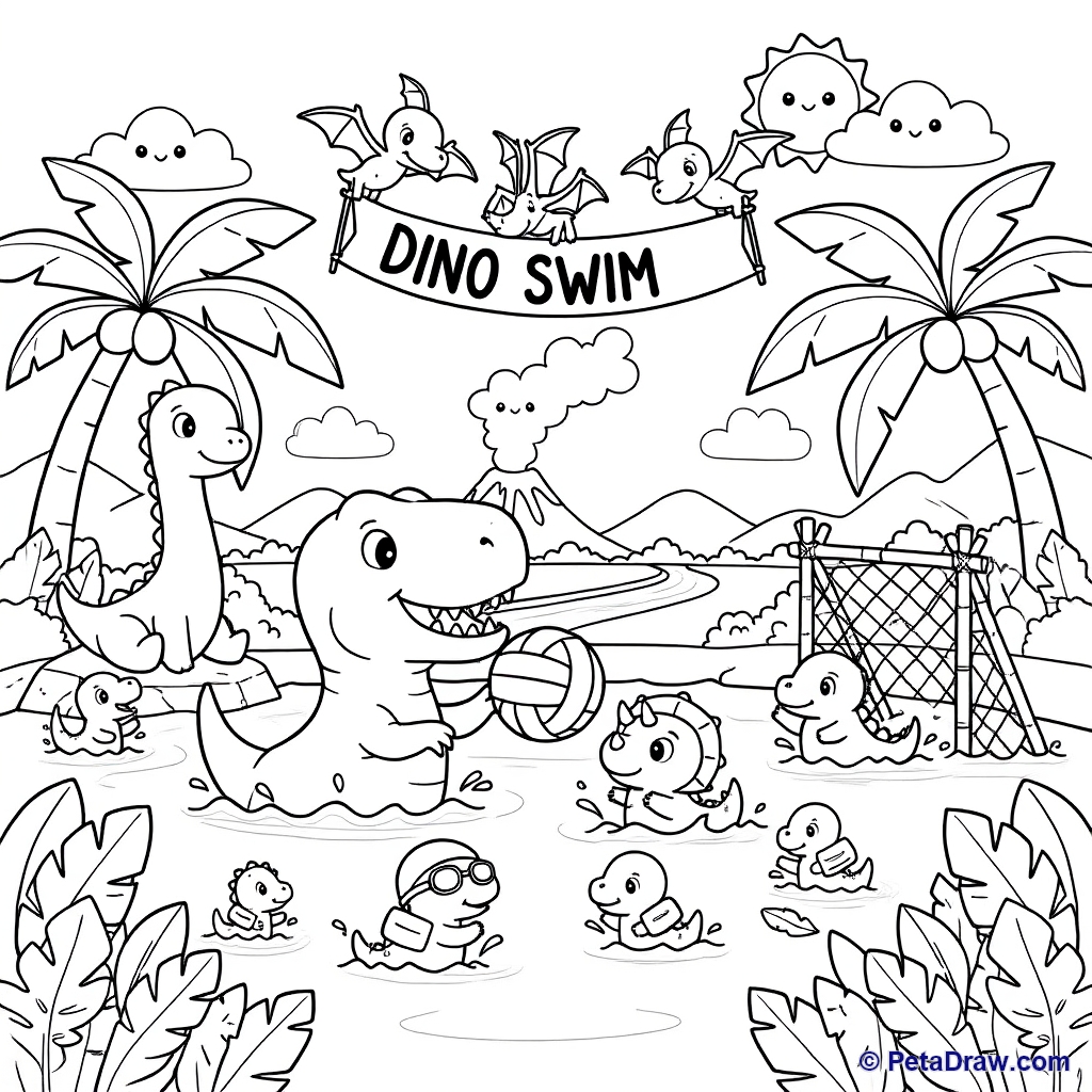 Dinosaurs Playing in the Water