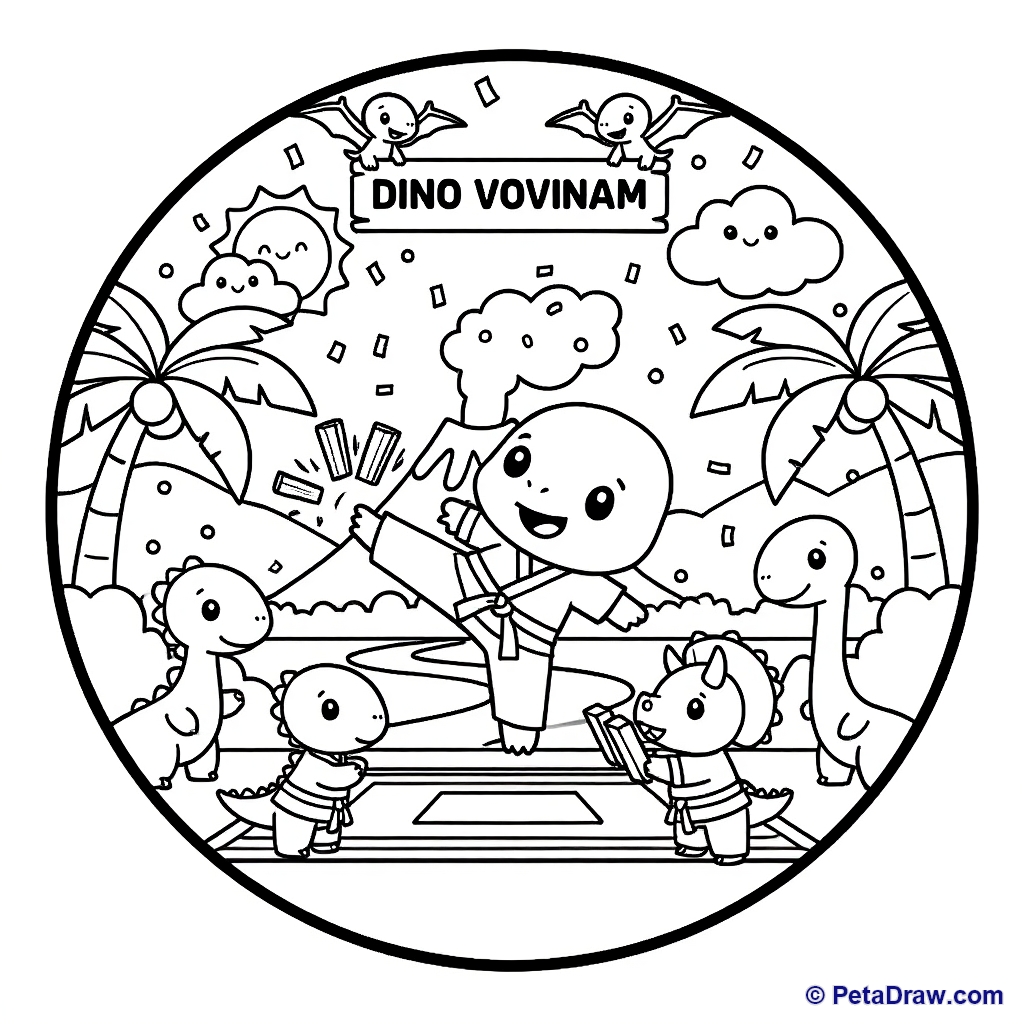 Cute dinosaurs planting a tree