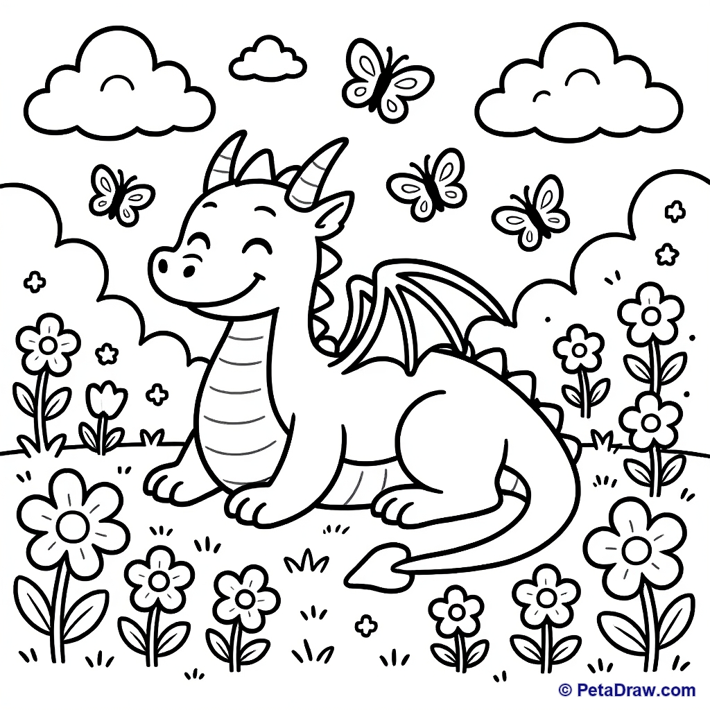 Cute Dragon in a Flower Garden