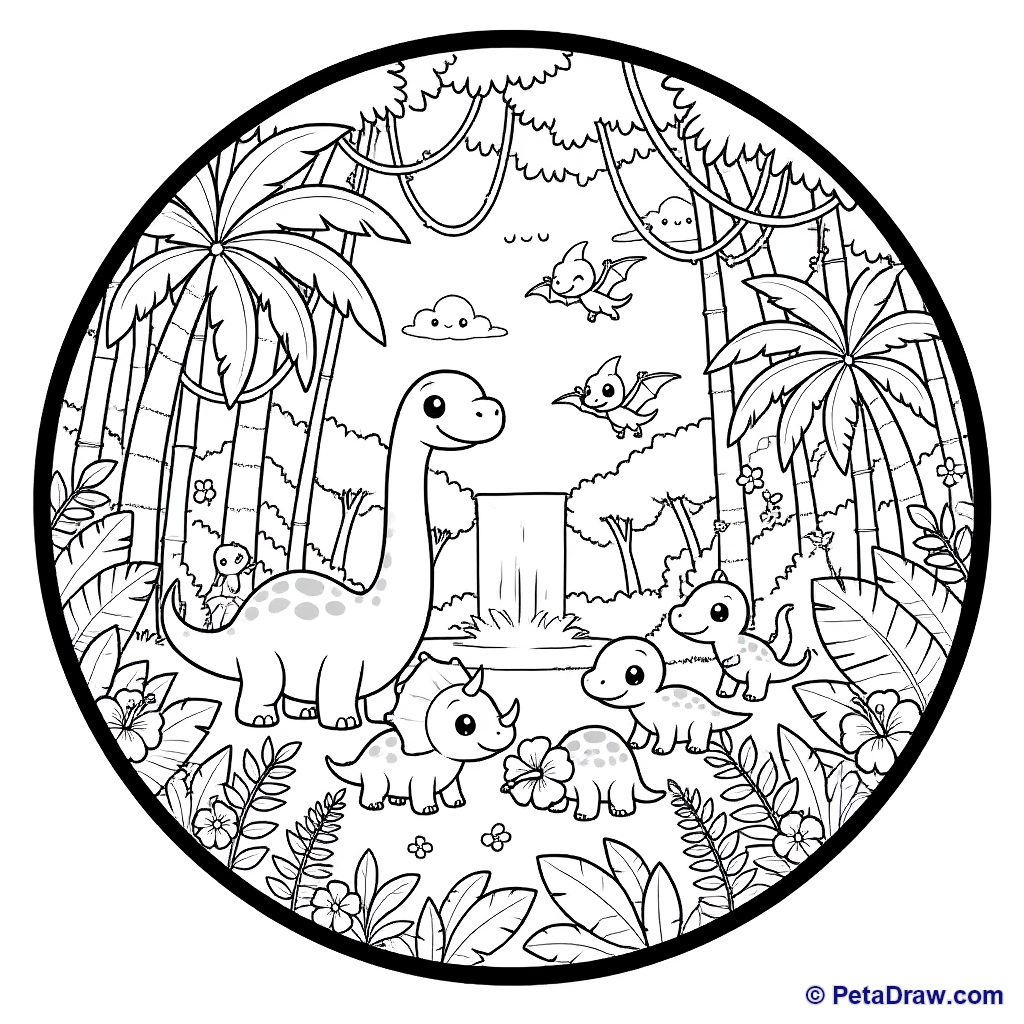 Dinosaurs in a Lush Forest