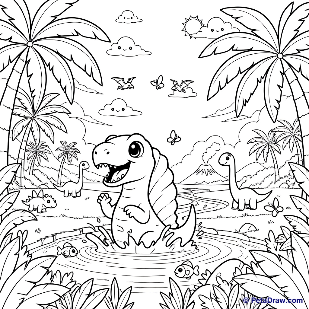 Dinosaur enjoying a refreshing splash