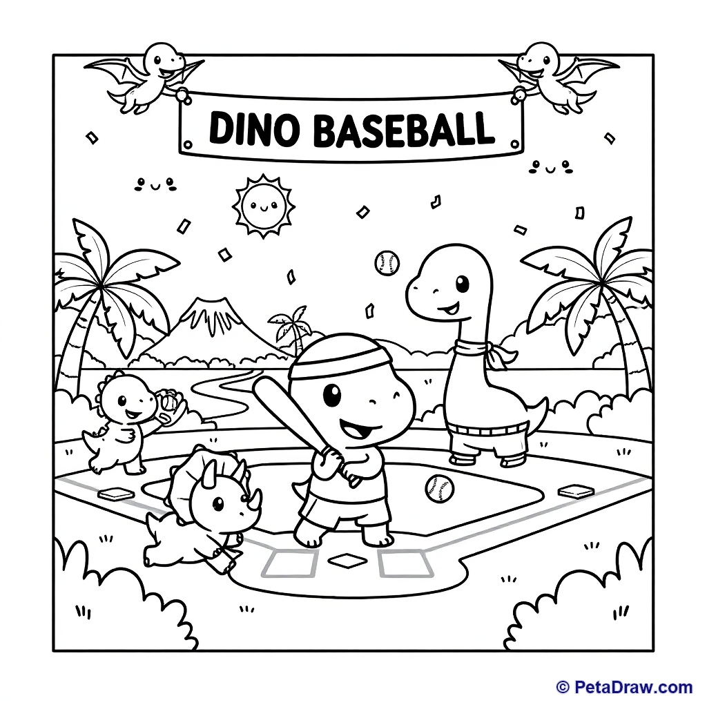 Dinosaurs playing baseball