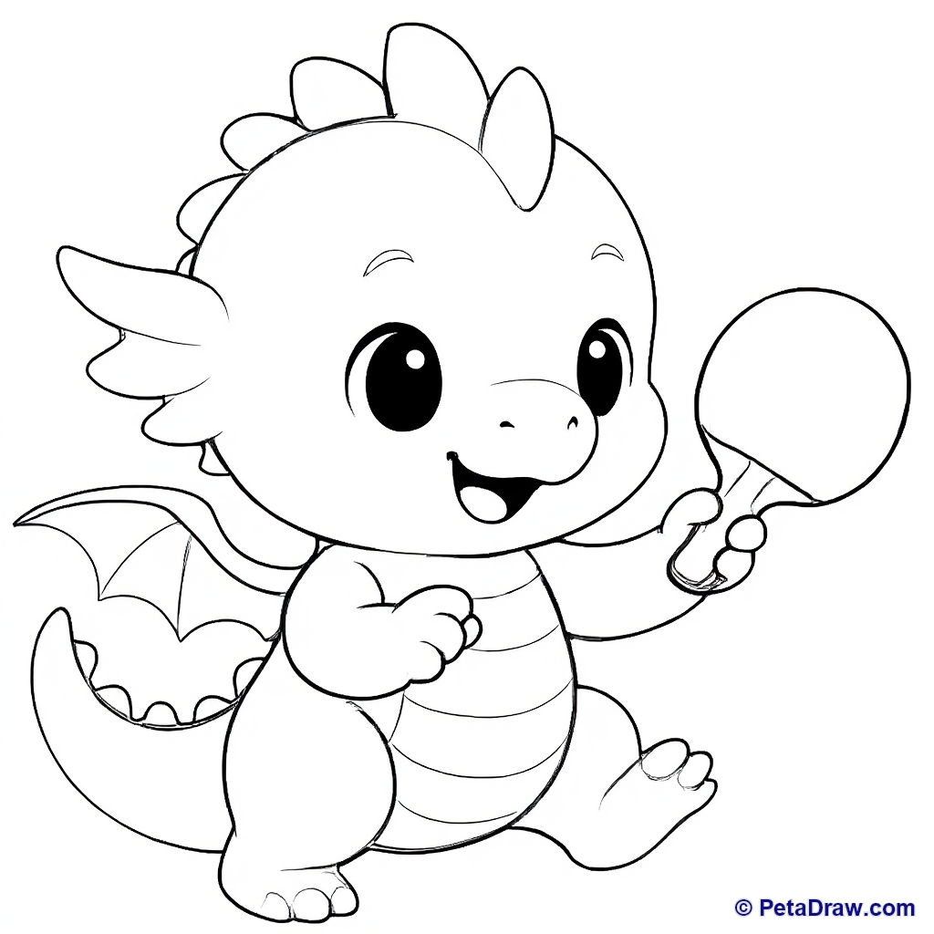 Cute dragon holding a racket