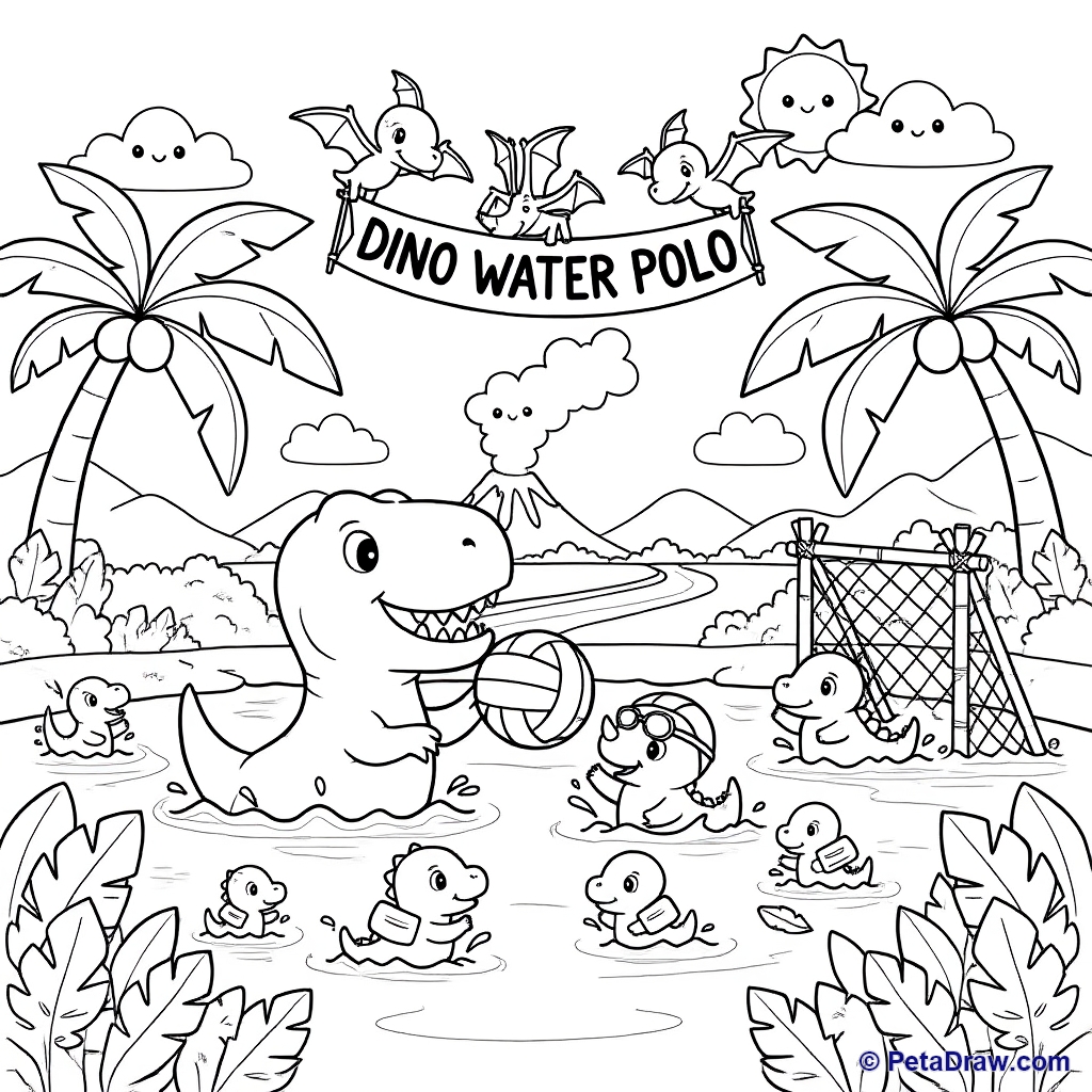 Dinosaurs playing water polo