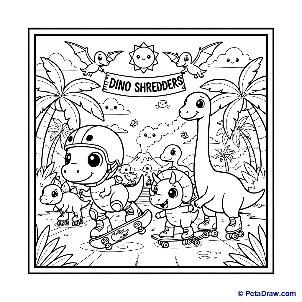 Dinosaurs skateboarding