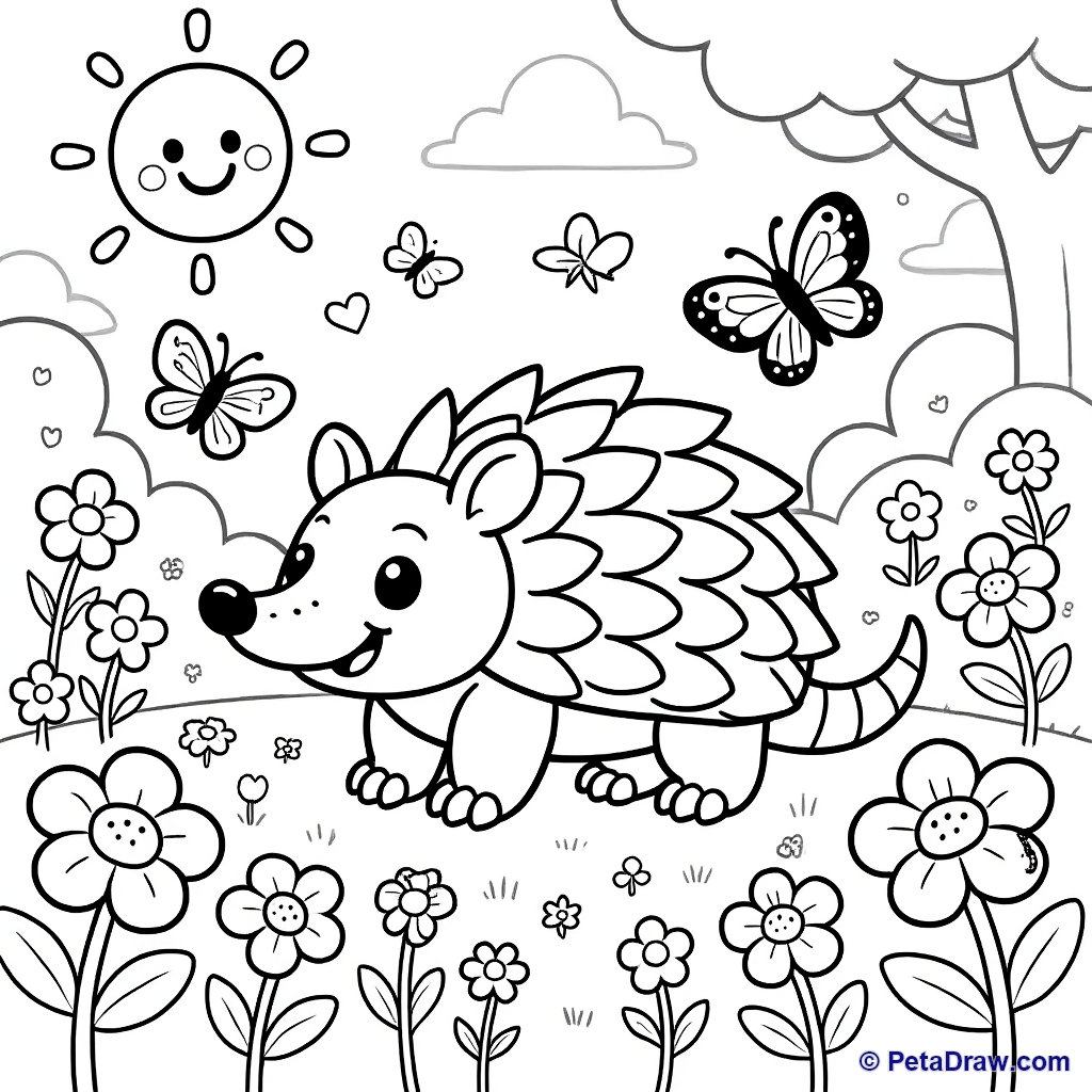 Hedgehog in a flower garden